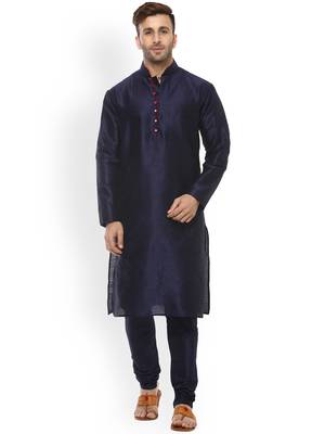 Blue Men'S Cotton Silk Kurta Churidar 1