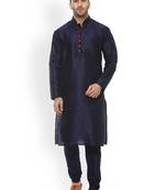 Blue Men'S Cotton Silk Kurta Churidar