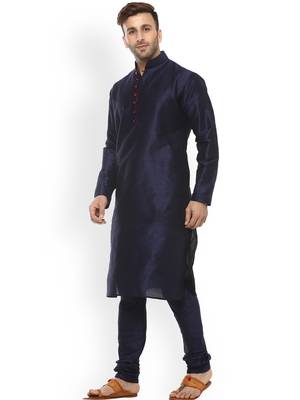 Blue Men'S Cotton Silk Kurta Churidar 2