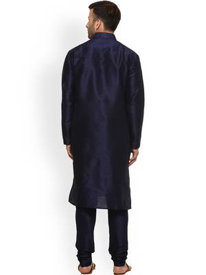 Blue Men'S Cotton Silk Kurta Churidar 3