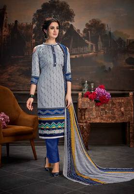 Blue printed cotton silk salwar 1