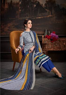 Blue printed cotton silk salwar 2
