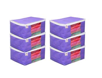 Atorakushon   Fabric Saree Cover Garments Wardrobe Organiser Pack of 6 2