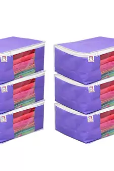 Atorakushon   Fabric Saree Cover Garments Wardrobe Organiser Pack of 6