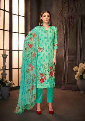 Blue printed cotton silk salwar 1