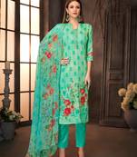 Blue printed cotton silk salwar