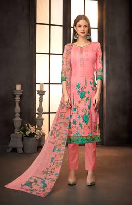 Pink printed cotton silk salwar 1
