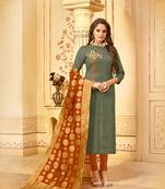 Olive Embroidered Cotton Salwar