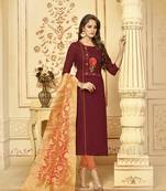 Maroon Embroidered Cotton Salwar
