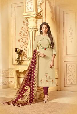 Beige Embroidered Cotton Salwar 1