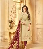 Beige Embroidered Cotton Salwar