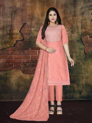 Peach Embroidered Cotton Salwar 1