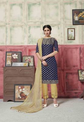 Blue Embroidered Banarasi Silk Salwar 1