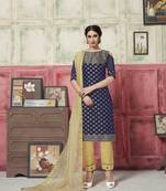 Blue Embroidered Banarasi Silk Salwar