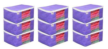 Atorakushon   Fabric Saree Cover Garments Wardrobe Organiser Pack of 9 2