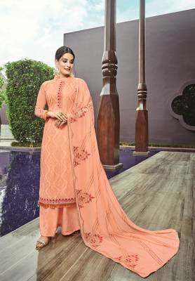 Light-Orange Embroidered Faux Georgette Salwar 1