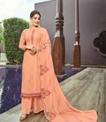 Light-Orange Embroidered Faux Georgette Salwar