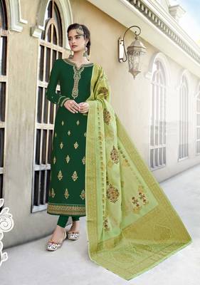 Green Embroidered Faux Georgette Salwar 1