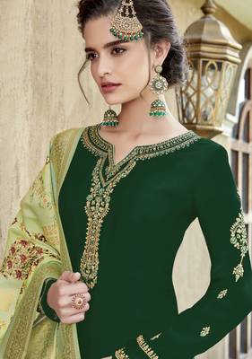 Green Embroidered Faux Georgette Salwar 2