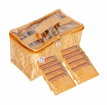 atorakushon   Satin Golden Jewelry Make up Organizer Cosmetic Pouch for Women and Girls 1