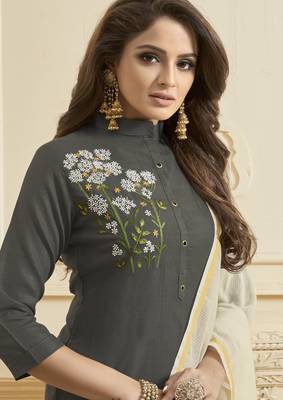 Grey Embroidered Cotton Salwar 2