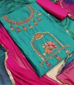 sea green embroidered cotton unstitched salwar with dupatta