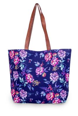Blue Flower Print Polycanvas Light Weight Shopper Hand Shoulder Tote Bag 1