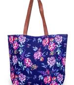 Blue Flower Print Polycanvas Light Weight Shopper Hand Shoulder Tote Bag