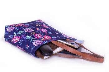 Blue Flower Print Polycanvas Light Weight Shopper Hand Shoulder Tote Bag 3
