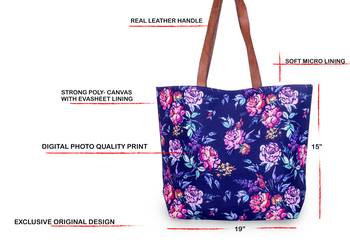 Blue Flower Print Polycanvas Light Weight Shopper Hand Shoulder Tote Bag 4