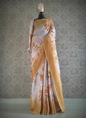 Multicolor Printed Jute Saree With Blouse 1