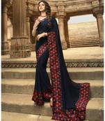 Navy blue printed georgette saree with blouse