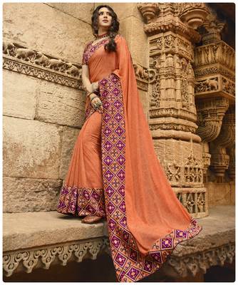 Orange printed georgette saree with blouse 1
