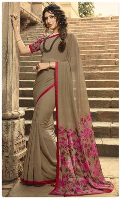 Tan printed georgette saree with blouse 1