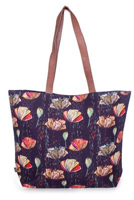 Line Flowers Polycanvas Light Weight Shopper Hand Shoulder Tote Bag 1