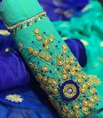 sea green embroidered cotton unstitched salwar with dupatta