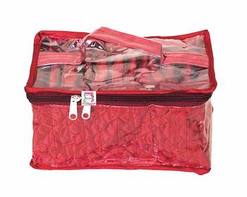 atorakushon   Satin Maroon Multipurpose Make Up Organizer Jewellery Cosmetic Necklace 10 Pouches Traveling Kit for Women 3
