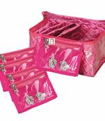 atorakushon   Satin Pink Multipurpose Make Up Organizer Jewellery Cosmetic Necklace 10 Pouches Traveling Kit for Women