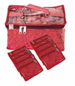 atorakushon   Satin Maroon Multipurpose Make Up Organizer Jewellery Cosmetic Necklace 10 Pouches Traveling Kit for Women