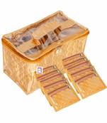 atorakushon   Satin golden Multipurpose Make Up Organizer Jewellery Cosmetic Necklace 10 Pouches Traveling Kit for Women