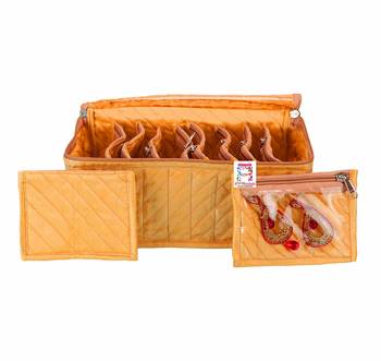 atorakushon   Satin golden Multipurpose Make Up Organizer Jewellery Cosmetic Necklace 10 Pouches Traveling Kit for Women 2