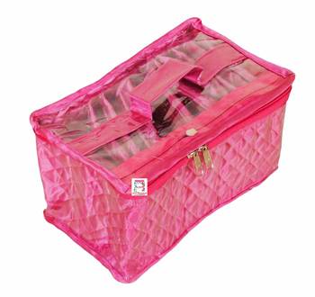 atorakushon   Satin Pink Multipurpose Make up Organizer Jewellery Cosmetic Necklace 10 Pouches Traveling Kit 4