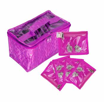atorakushon   Satin Purple Multipurpose Make up Organizer Jewellery Cosmetic Necklace 10 Pouches For Women 1