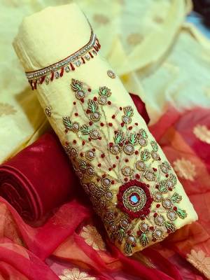 cream embroidered cotton salwar with dupatta 1