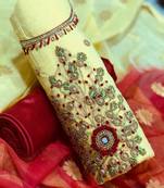 cream embroidered cotton salwar with dupatta