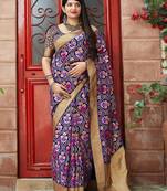   navy blue woven banarasi silk saree with blouse