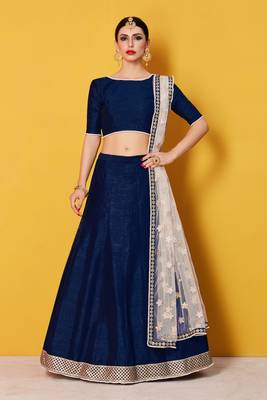 Captivating Navy Blue Zari Embroidered Art Silk Party Wear Lehenga Choli 1
