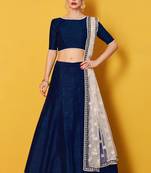 Captivating Navy Blue Zari Embroidered Art Silk Party Wear Lehenga Choli