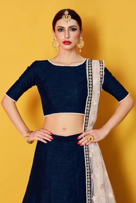 Captivating Navy Blue Zari Embroidered Art Silk Party Wear Lehenga Choli 2