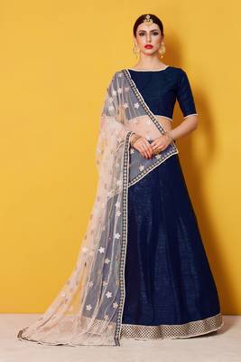 Captivating Navy Blue Zari Embroidered Art Silk Party Wear Lehenga Choli 3
